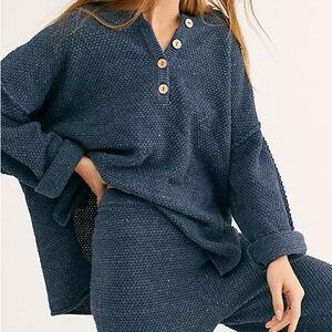 Free People Hailee Sweater Set, navy, size XL